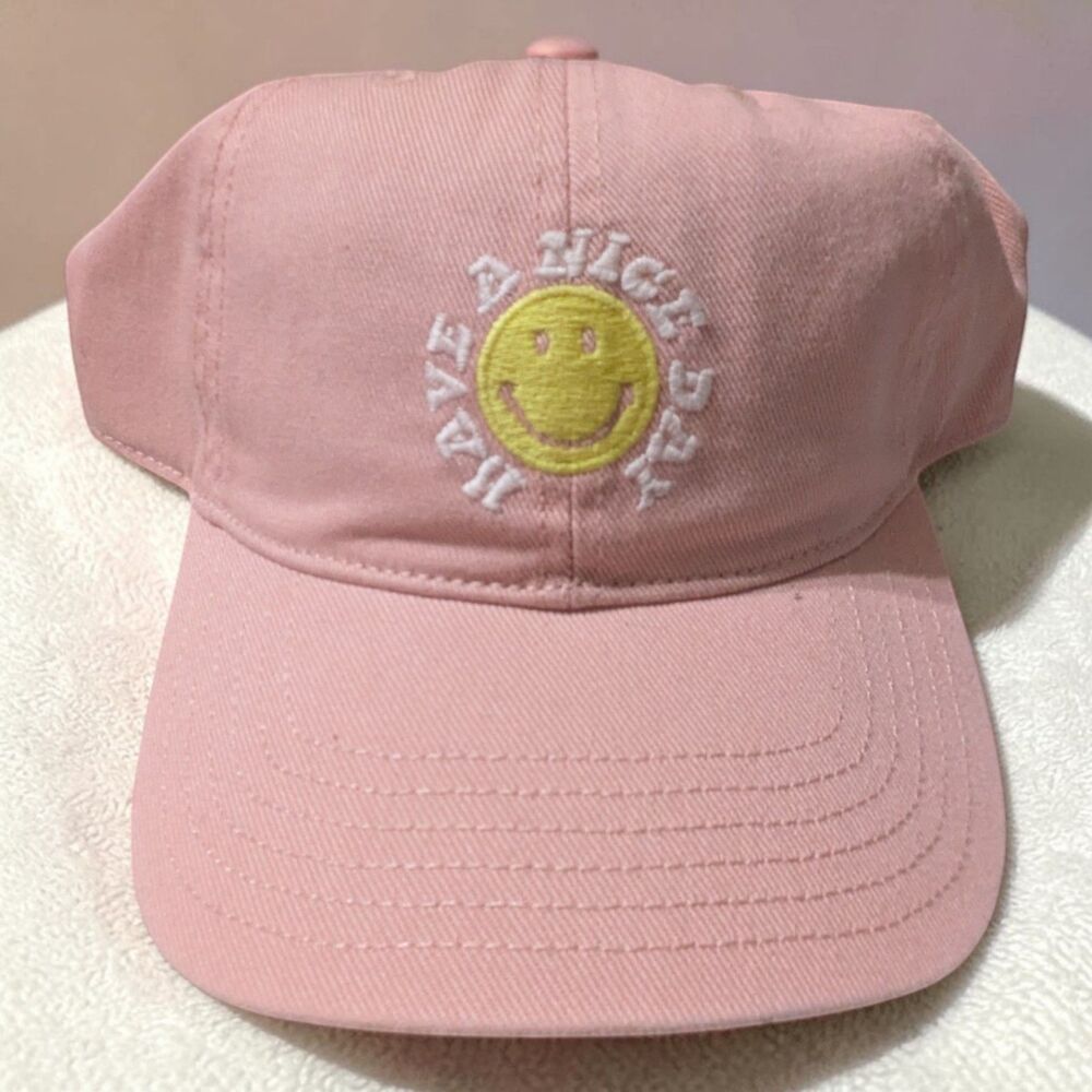 American Eagle Pink “Have A Nice Day” Smiley Face Baseball Cap Hat Adjustable